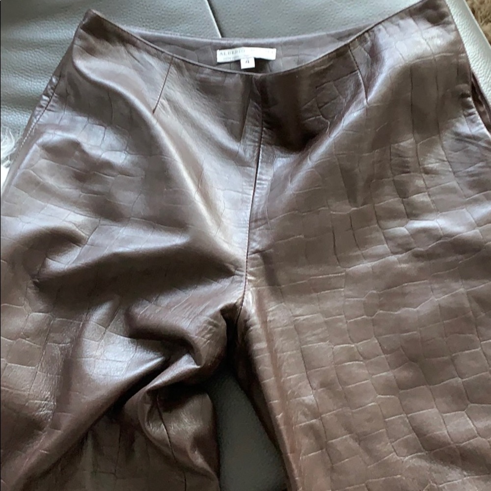 ALBERTO MAKALI Brown Embossed 100% Leather Pants